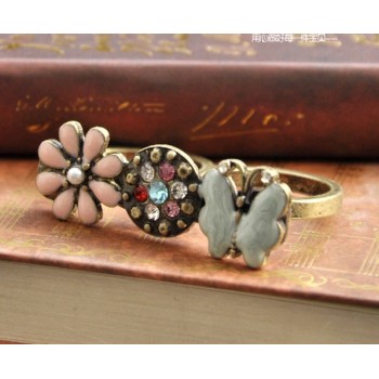 Vintage Style Glazed Rhinestone Cute Flower Butterfly ring S-0009-R