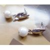 Pair Silver Plated Wing White Pearl Ear Stud Earring E-1067