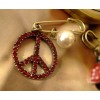 Retro New Red Rhinestone Peace Symbol Pearl Pin Brooch P-0028