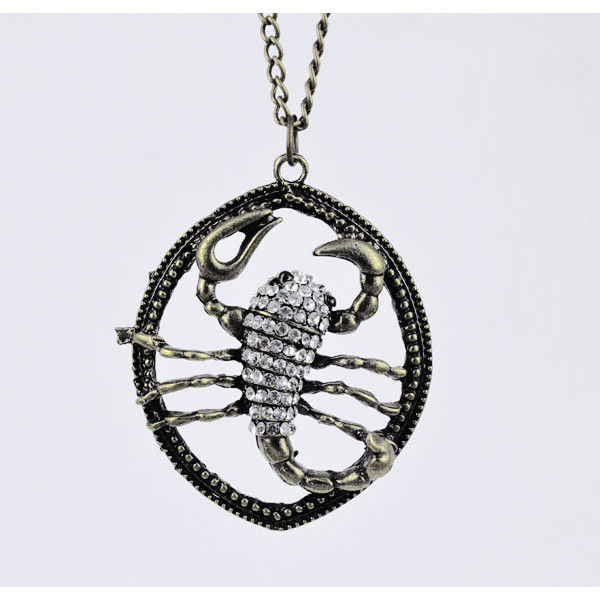 Vintage Style Clear Crystal Scorpion Necklace N-3336