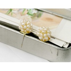 Fashion White Beads Ball Earring Gold Ear Stud E-0054