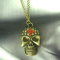 Vintage Style Rhinestone Bronze Skull Pendant Necklace N-2820