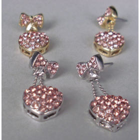 Fashion Pink Crystal Bowknot Heart Ear Stud