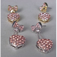 Fashion Pink Crystal Bowknot Heart Ear Stud