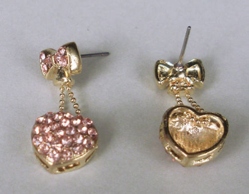 Fashion Pink Crystal Bowknot Heart Ear Stud