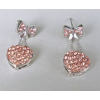 Fashion Pink Crystal Bowknot Heart Ear Stud