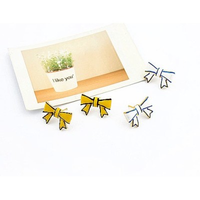 Wholesale 2pairs White&Yellow Glazed Simple Bowknot Earring Ear Stud E-1549