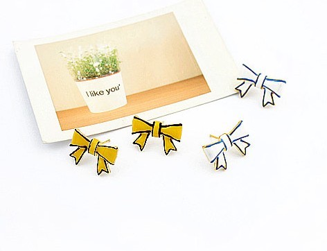 Wholesale 2pairs White&Yellow Glazed Simple Bowknot Earring Ear Stud E-1549