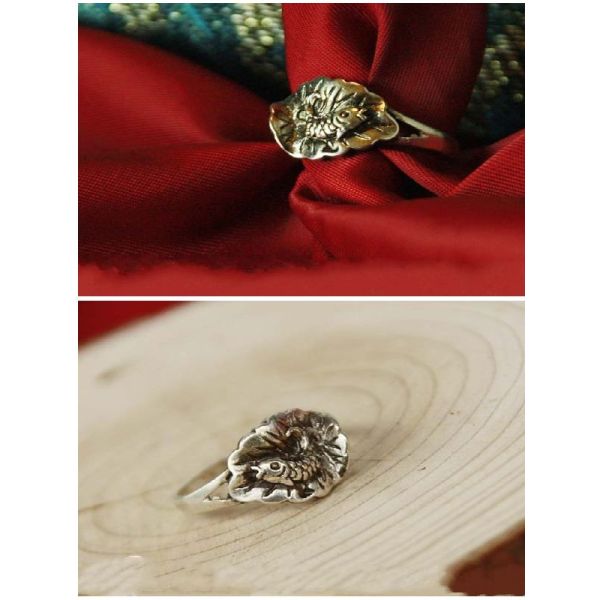 Pair Vintage Style lotus leaf Fish Ring size 7 R-0228