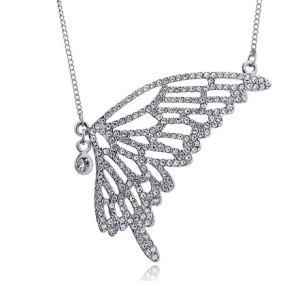 Charming Silver Plated Rhinestone Butterfly Necklace N-2579