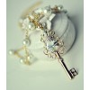 Gold Plated Double Chain Rhinestone Crown Key Necklace N-4776