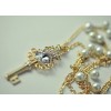 Gold Plated Double Chain Rhinestone Crown Key Necklace N-4776