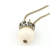 Vintage Style Rhinestone Crown Pearl Pendant Necklace N-4785
