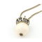 Vintage Style Rhinestone Crown Pearl Pendant Necklace N-4785