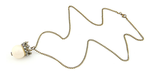 Vintage Style Rhinestone Crown Pearl Pendant Necklace N-4785