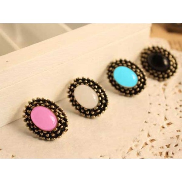 Wholesale 3pairs mint black peach Vintage Style Faux gem ear stud E-0048