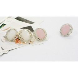 Color Optional Pair Pink&White Silver Plated Rhinestone Faux Gem Earring Ear Stud