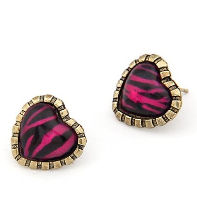 Pair Bronze Purple Leopard Heart Ear Stud Earring E-1045