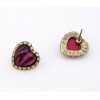 Pair Bronze Purple Leopard Heart Ear Stud Earring E-1045