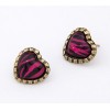 Pair Bronze Purple Leopard Heart Ear Stud Earring E-1045
