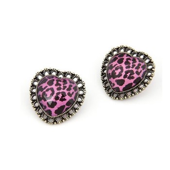 Vintage Style Bronze Faux Crystal Leopard Heart Ear Stud Earring E-1043