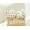 New Coming Charming Pink Blue White Glazed Colorful Rhinestone Pearl Shell shape Ear Stud E-1592