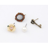 4pieces New Style Rhinestone Gem Pearl Bronze Key Flower Earring Ear Stud E-0586