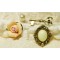 4pieces New Style Rhinestone Gem Pearl Bronze Key Flower Earring Ear Stud E-0586