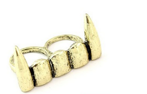 Wholesale 2Pieces Vintage Style Bronze Silver Tusk Two Finger Ring R-1016