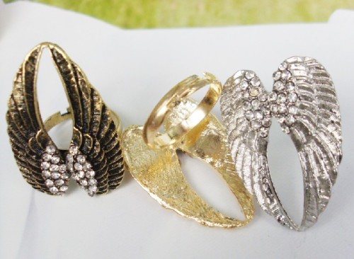 New Arrived 3 colors Optional Rhinestone Wing Ring Size Adjustable R-1033