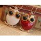gold plated white/red enamel big eye owl necklace N-2521