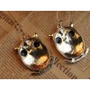 gold plated white/red enamel big eye owl necklace N-2521