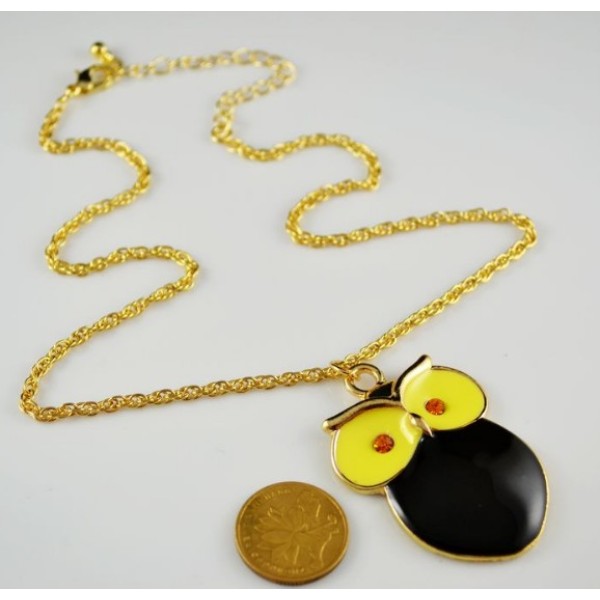 gold plated glazed cute owl pendant necklace N-2508