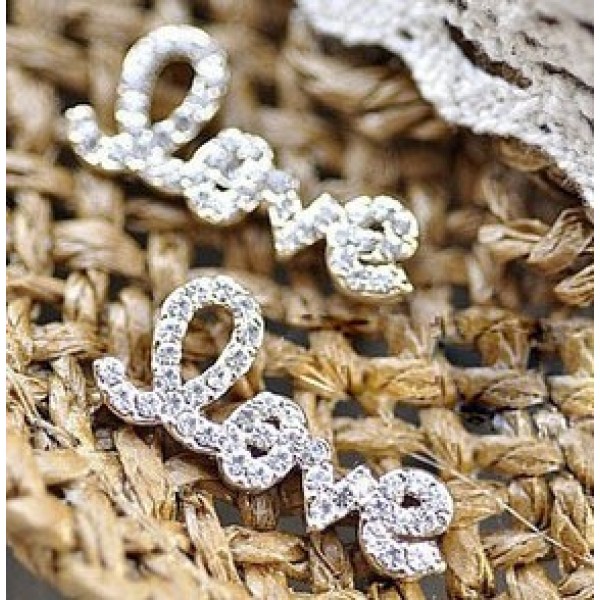 Pair Gold&Silver Plated Optional Nobel Rhinestone Covered Letter Love Ear stud E-0503