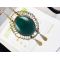 Vintage Style Bronze Snake Chain Hollow Out Flower Green Gem Drop Necklace N-0542