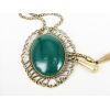 Vintage Style Bronze Snake Chain Hollow Out Flower Green Gem Drop Necklace N-0542