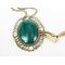 Vintage Style Bronze Snake Chain Hollow Out Flower Green Gem Drop Necklace N-0542