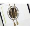 Vintage Style Bronze Snake Chain Hollow Out Flower Green Gem Drop Necklace N-0542