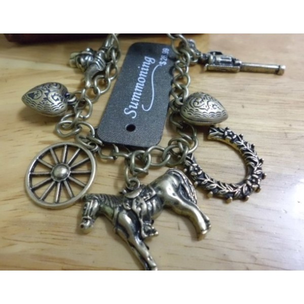 Retro Multielement Handgun Horse Tauren Wheel Gun Hunting Charms Bracelet B-0120
