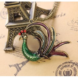 Vintage Style rhinestone colorful glazed Phoenix necklace N-3309