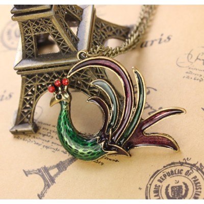 Vintage Style rhinestone colorful glazed Phoenix necklace N-3309