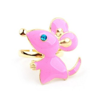 gold plated cartoon pink plated mouse ring R-0602