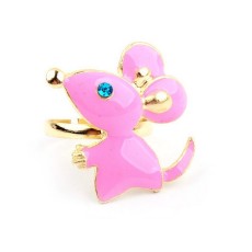 gold plated cartoon pink plated mouse ring R-0602