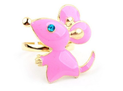gold plated cartoon pink plated mouse ring R-0602