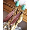 E-0608 western style rhinestone leather ivory black feather Gem dangle earring