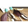 E-0608 western style rhinestone leather ivory black feather Gem dangle earring