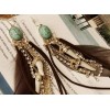 E-0608 western style rhinestone leather ivory black feather Gem dangle earring