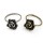 Wholesale 2 pieces Vintage Silver/bronze alloy black rhinestone rose flower ring R-0512