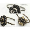 Wholesale 2 pieces Vintage Silver/bronze alloy black rhinestone rose flower ring R-0512