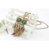Vintage Style  copper tone leaves green crystal eye owl necklace N-2545